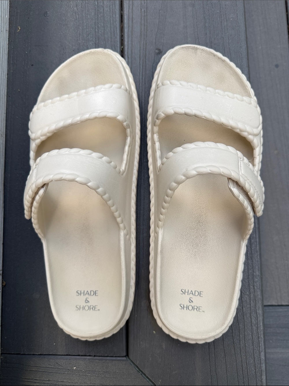 Shade & Shore Cream Braided Strap Slide Sandals